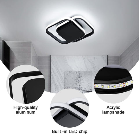 Plafoniera moderna a LED bianco freddo 6000K lampada da soffitto quadrata per soggiorno camera da letto sala da pranzo ufficio nero 