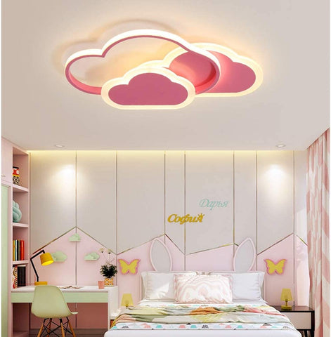 Plafoniera LED 32W, Plafoniera Nuvola Creativa, Dimmerabile con Telecomando 3000K ~ 6000K, L42*L25*H6cm Plafoniera Ultrasottile Nuvola Rosa, per Camera da Letto e Soggiorno dei Bambini