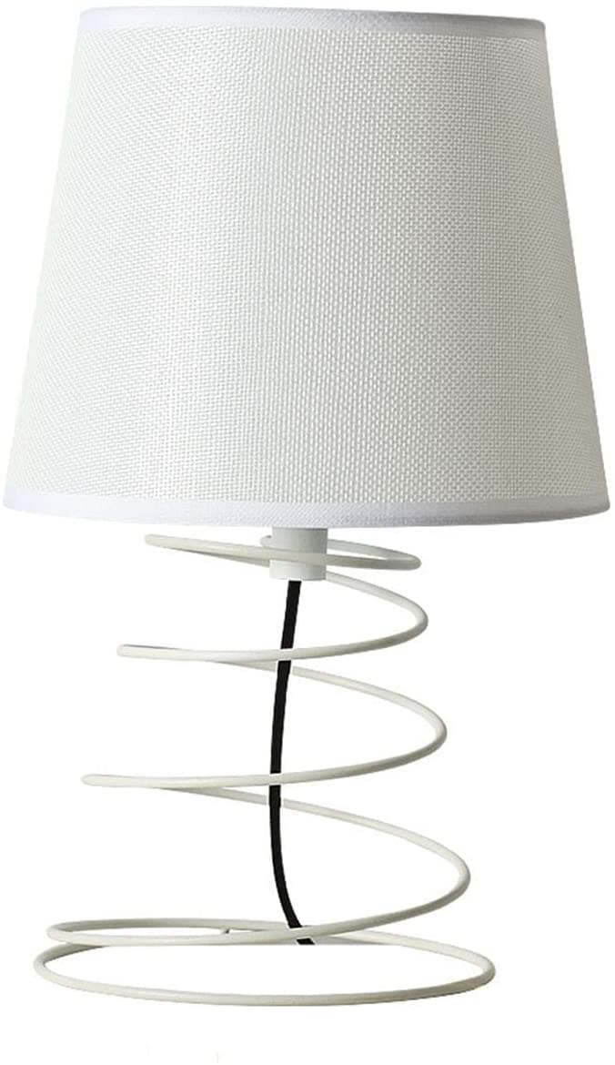 Lampada da tavolo moderna e minimalista, lampada da scrivania in tessuto bianco con tubo di ferro a spirale industriale, luce notturna E27 per studio, soggiorno, camera da letto, comodino (senza lampadine)