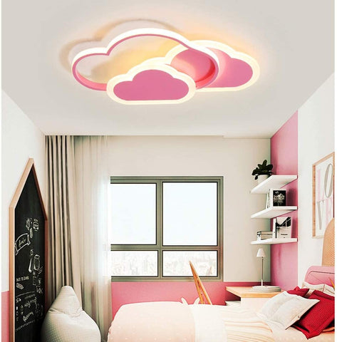 Plafoniera LED 32W, Plafoniera Nuvola Creativa, Dimmerabile con Telecomando 3000K ~ 6000K, L42*L25*H6cm Plafoniera Ultrasottile Nuvola Rosa, per Camera da Letto e Soggiorno dei Bambini