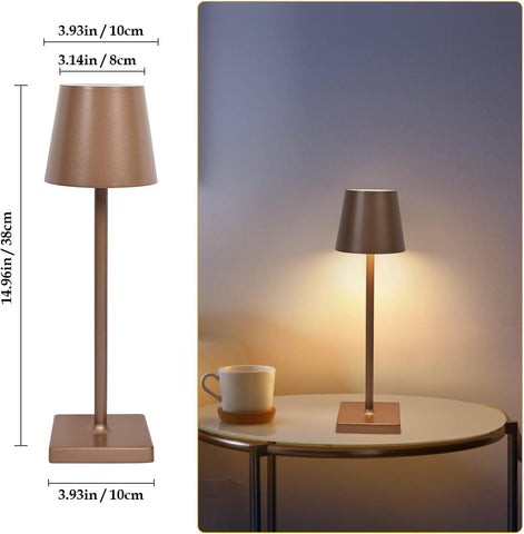 Lampada da tavolo Lampada da comodino moderna ricaricabile tramite USB portatile Dimmerabile Touch Controllo della luminosità per Sala da pranzo Camera da letto Campeggio Balcone Esterno Marrone