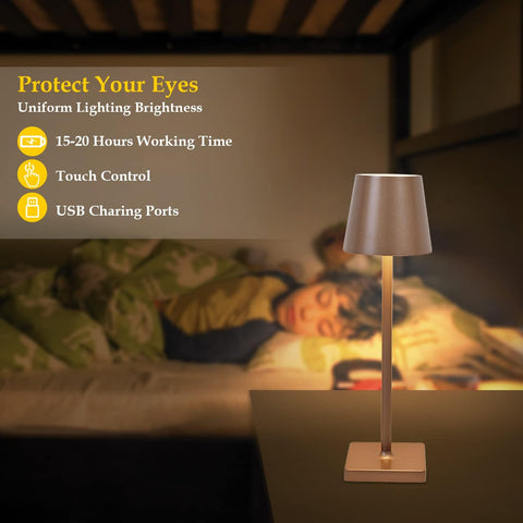 Lampada da tavolo Lampada da comodino moderna ricaricabile tramite USB portatile Dimmerabile Touch Controllo della luminosità per Sala da pranzo Camera da letto Campeggio Balcone Esterno Marrone