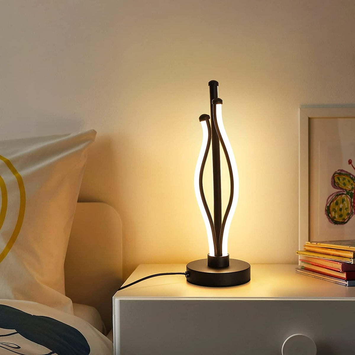 Lampada da scrivania a LED, lampada da lettura a curva di luce calda con cavo di collegamento, lampada da comodino moderna per soggiorno, camera degli ospiti, decorazione della toletta