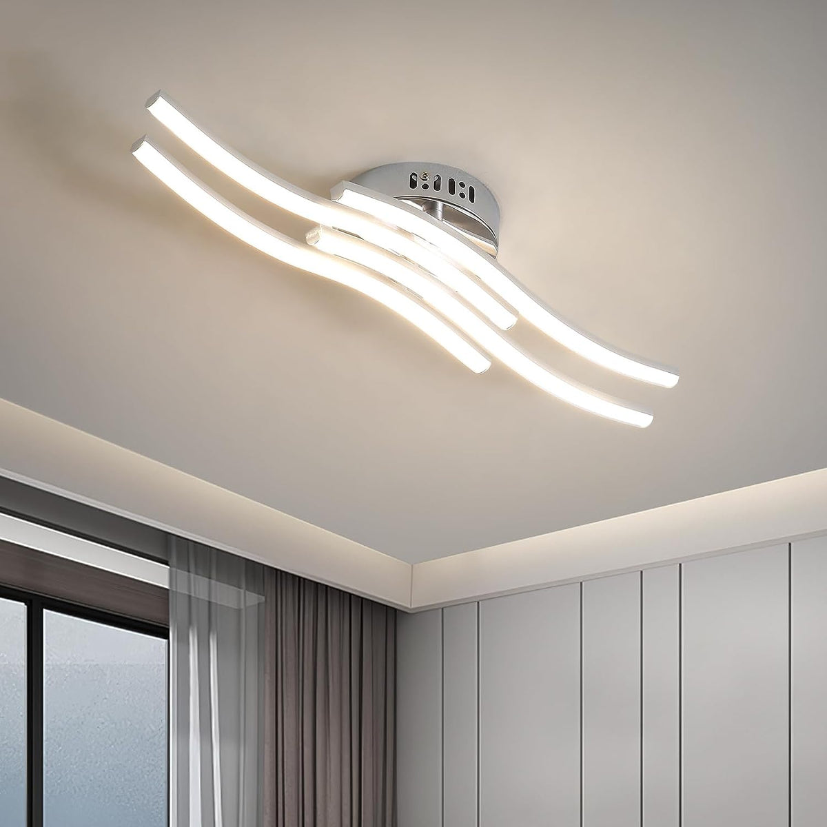 Plafoniera a LED Design moderno Lampada da soffitto a forma di onda 24W Bianco caldo 3000K per Soggiorno Camera da letto Sala da pranzo Ufficio