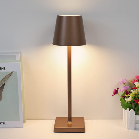 Lampada da tavolo Lampada da comodino moderna ricaricabile tramite USB portatile Dimmerabile Touch Controllo della luminosità per Sala da pranzo Camera da letto Campeggio Balcone Esterno Marrone