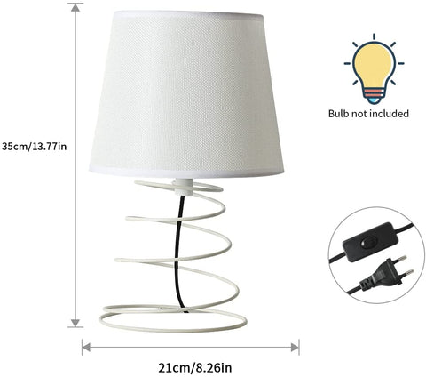 Lampada da tavolo moderna e minimalista, lampada da scrivania in tessuto bianco con tubo di ferro a spirale industriale, luce notturna E27 per studio, soggiorno, camera da letto, comodino (senza lampadine)