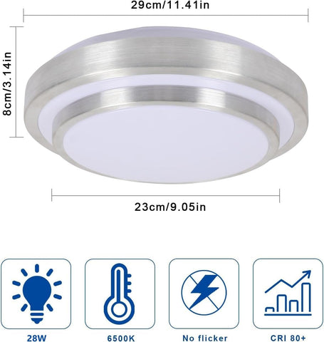 Moderna plafoniera a LED bianco freddo 6000K, lampada da soffitto rotonda da 28 W per soggiorno, camera da letto, sala da pranzo, ufficio 