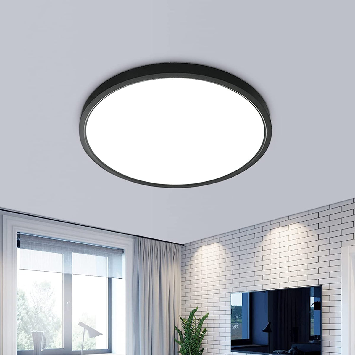 Plafoniera LED 24W, Plafoniera IP50 2160LM, Plafoniera Ultra Sottile Bianco Freddo 6500k, Plafoniera Rotonda Nera per Camera da Letto Soggiorno Corridoio Balcone Bagno Ufficio, Ø30cm