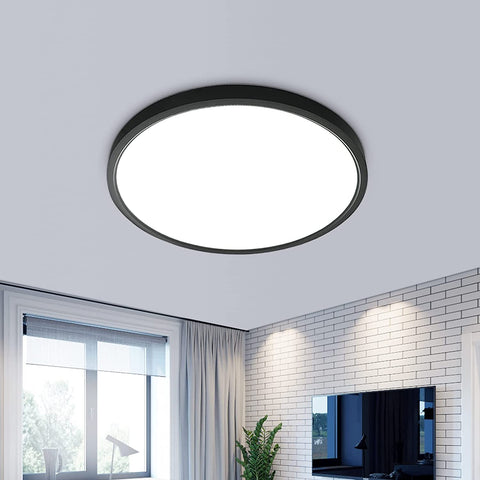 Plafoniera LED ultra sottile da 24 W, rotonda, nera, bianco freddo 6500 K, 2160 lm, IP50, Ø30 cm, per camera da letto, soggiorno, corridoio, balcone, bagno, ufficio