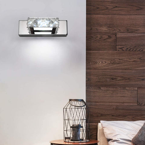 Lampada da Parete Fari Specchio di Cristallo LED 3W 5500k Lampada Acrilica in Acciaio Inossidabile IP44 Impermeabile e Antiappannamento (Argento), 16x5cm