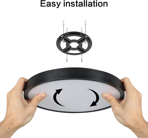 Plafoniera LED ultra sottile da 24 W, rotonda, nera, bianco freddo 6500 K, 2160 lm, IP50, Ø30 cm, per camera da letto, soggiorno, corridoio, balcone, bagno, ufficio