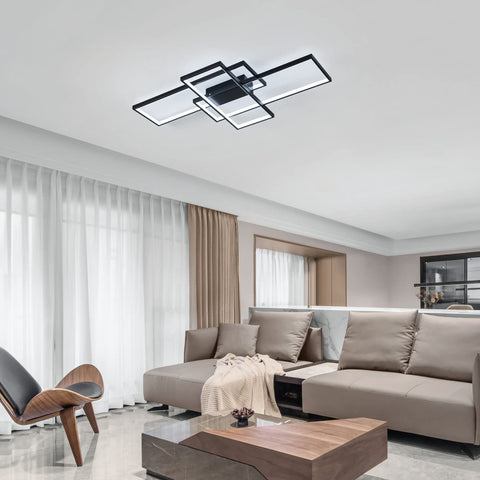 Plafoniera LED da 38 W, design moderno, luce bianca fredda 6000 K, lampada da soffitto rettangolare per soggiorno, camera da letto, sala da pranzo, ufficio, nero 