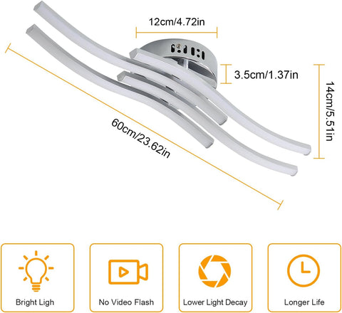 Plafoniera a LED Design moderno Lampada da soffitto a forma di onda 24W Bianco caldo 3000K per Soggiorno Camera da letto Sala da pranzo Ufficio