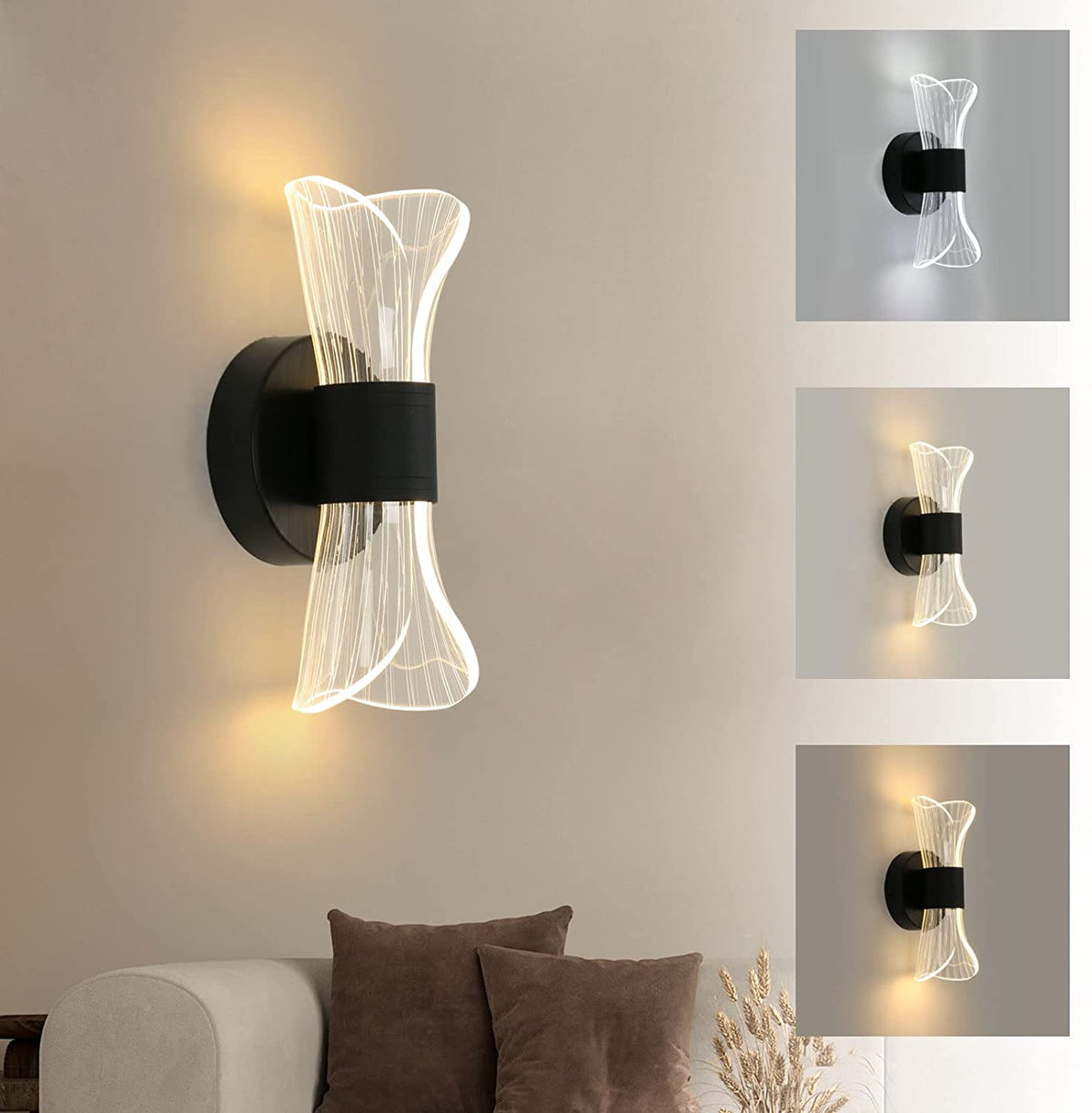 Lampada da parete a LED per interni dimmerabile, lampada da parete moderna a LED da 12 W Design creativo, lampada da parete con illuminazione in acrilico per soggiorno, corridoio, camera da letto, scale, nero