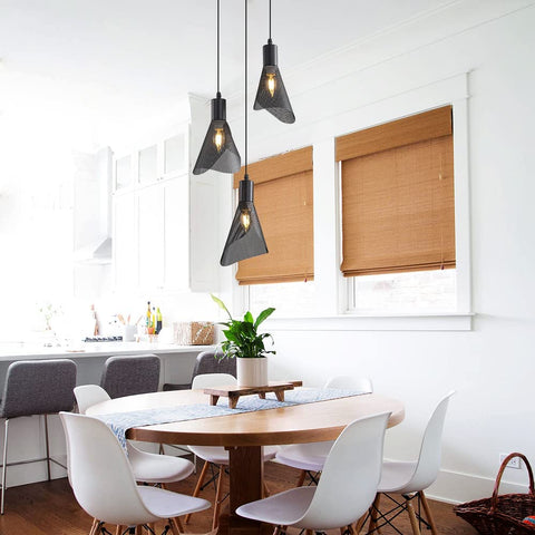 Lampada a sospensione industriale, plafoniera vintage nera, lampadario con paralume in PVC per camera da letto, soggiorno, ristorante, bar, 3 luci E14 (senza lampadina) 