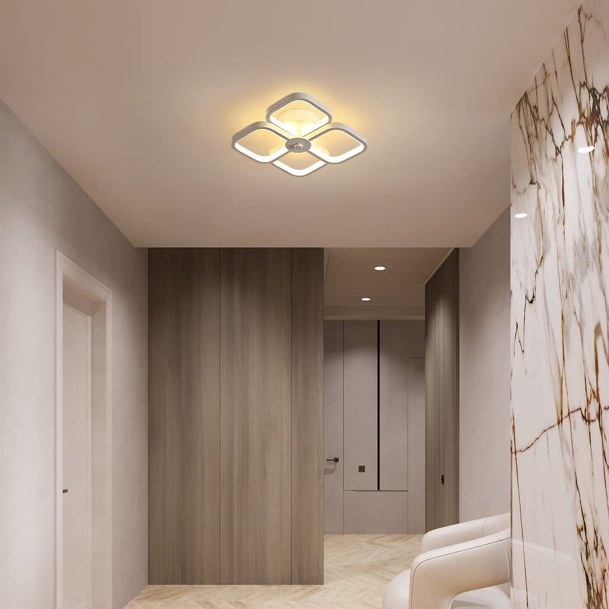 Plafonnier LED 32W Design moderne Cercle carré Lampe de Plafond Blanc Chaud 3000K 