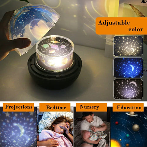 Proiettore Stellare Luce Notturna, Proiettore Cielo Stellato Galassia, Lampada per Proiezione Cielo Stellato con Rotazione a 360° e 6 Film di Proiezione, per Regali di Compleanno, Natale, Halloween, Festa dei Bambini
