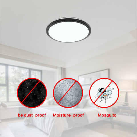 Plafoniera LED, Plafoniera Moderna Rotonda 24W, Plafoniera Nera con Sensore di Movimento, IP54 Impermeabile, Antipolvere, Lampada LED da Interno per Bagno, Balcone, Corridoio, Ingresso, 6000K