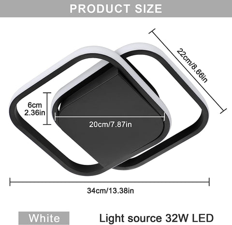 Plafoniera moderna a LED bianco freddo 6000K lampada da soffitto quadrata per soggiorno camera da letto sala da pranzo ufficio nero 