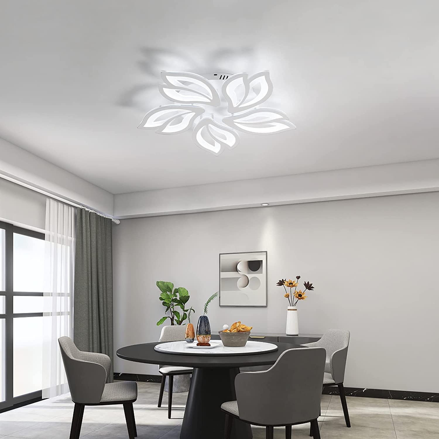 Plafonnier LED 65W, Creative Fleur de Forme Lampe de Plafond Moderne