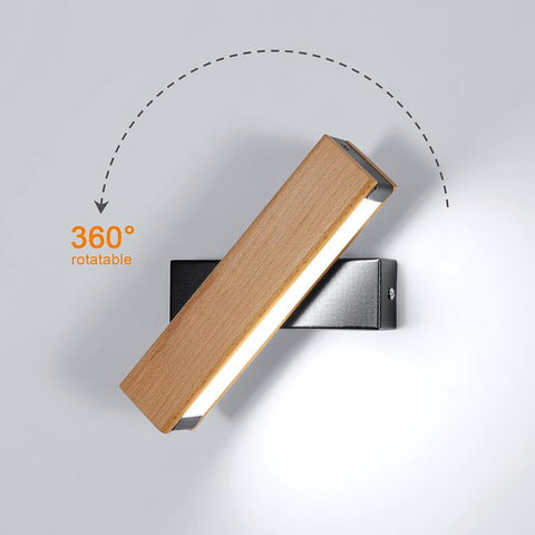 Lampada da parete a LED in legno moderna girevole lampada da parete rettangolare bianco freddo 6000K 4,5W per camera da letto, soggiorno, corridoio, ingresso 