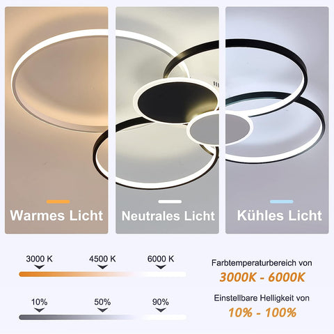 Lampada da soffitto moderna dimmerabile a LED con anelli circolari, lampada da soffitto 3000K-6000K per soggiorno, camera da letto, sala da pranzo, ufficio