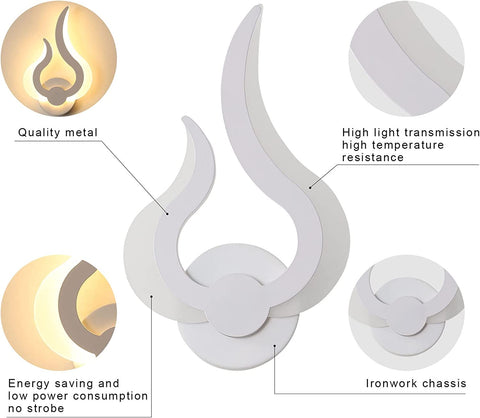 Applique LED per interni, moderna lampada da parete LED da 12 W, bianco caldo 3000 K, 220 V, acrilico, a forma di fiamma, luci notturne montate, per soggiorno, corridoio, camera da letto, L 18 cm * A 30 cm