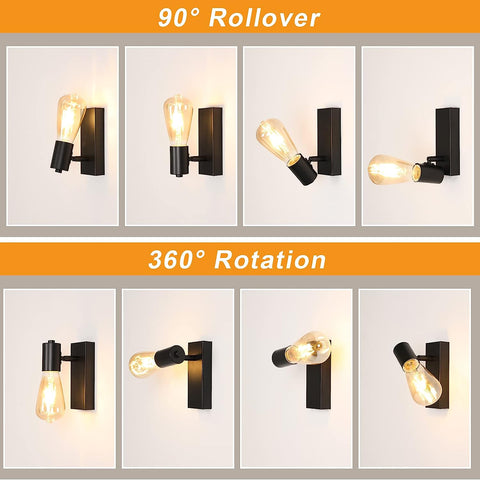 Lampada da parete vintage per interni, 2 pezzi, per camera da letto, soggiorno, corridoio, ingresso, base nera E27 