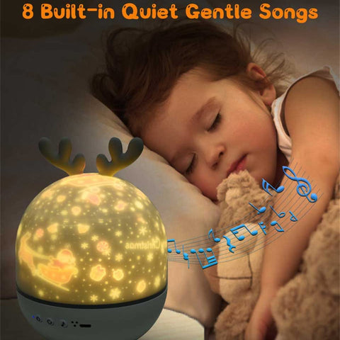 Proiettore per luce notturna per bambini, Luce notturna per bambini a LED Lampada musicale e illuminata Rotazione di 360° con 8 musica 6 film a tema, Telecomando USB Lampada per proiettore stellare Lampade da comodino Lampade d'atmosfera