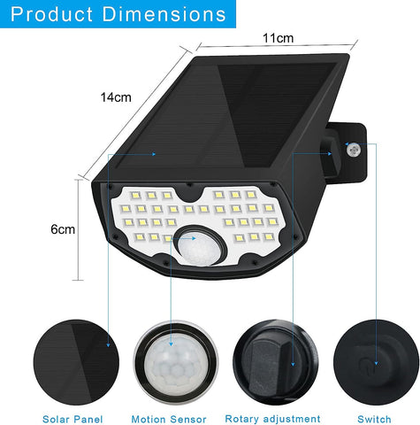 Lampada da parete a LED con sensore di movimento esterno a luce solare 6000K per cortile giardino corridoio terrazza vicino al muro percorso patio villa