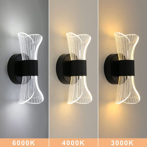 Lampada da parete a LED per interni dimmerabile, lampada da parete moderna a LED da 12 W Design creativo, lampada da parete con illuminazione in acrilico per soggiorno, corridoio, camera da letto, scale, nero
