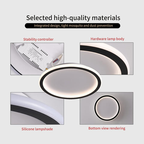 Plafoniera moderna a LED 24W Bianco caldo 3000K Lampada da soffitto rotonda per soggiorno Camera da letto Sala da pranzo Ufficio Nero 