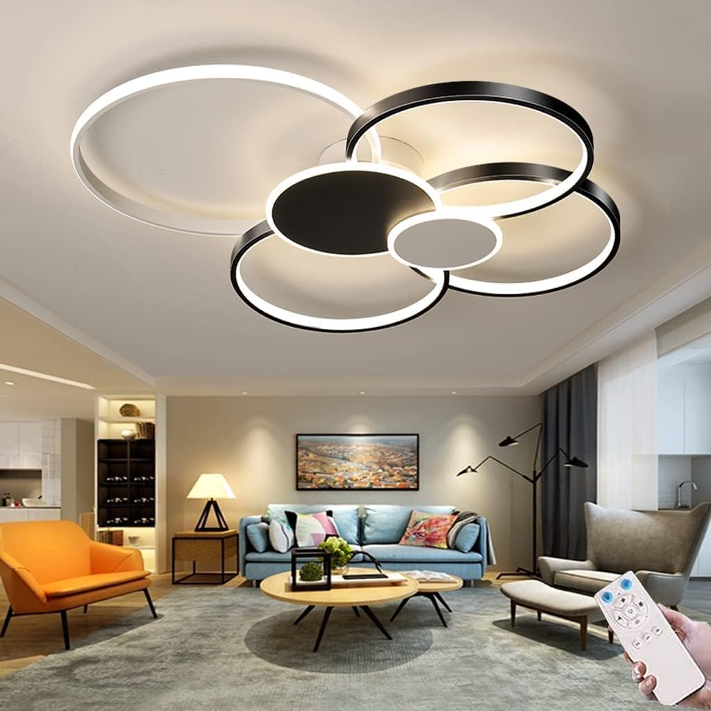 Lampada da soffitto moderna dimmerabile a LED con anelli circolari, lampada da soffitto 3000K-6000K per soggiorno, camera da letto, sala da pranzo, ufficio