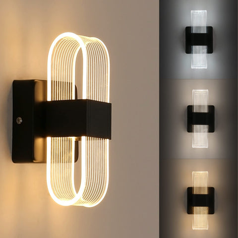 Lampada da parete a LED per interni dimmerabile 12W Lampada da parete moderna Design romantico creativo in acrilico per camera da letto, soggiorno, corridoio, scala, hotel, luce bianca 3000K-6000K (Nero)