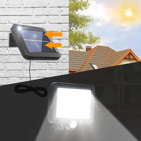 Lampada Solare da Esterno, Luce Solare con Sensore di Movimento, Lampada di Sicurezza con Cavo da 5 M Impermeabile IP65, 160 LED 3 Modalità, per Capannone Garage Giardino Balcone