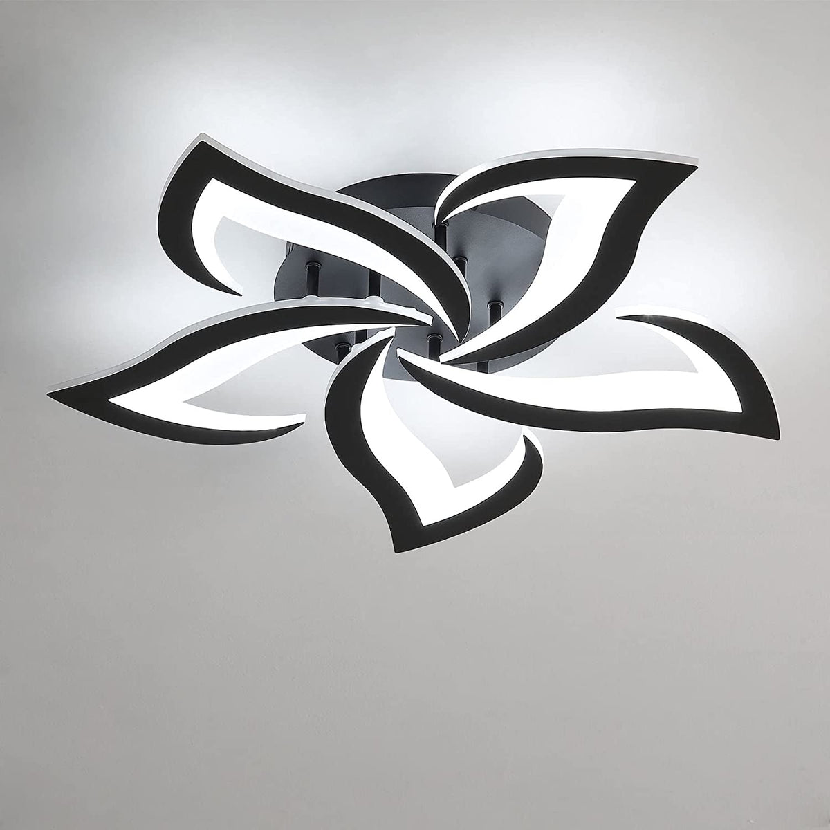 Plafoniera moderna a LED, plafoniera dal design creativo con petali da 60 W, lampada da soffitto in acrilico, per soggiorno, camera da letto, studio, diametro 60 cm, luce bianca fredda 6000 K nera 