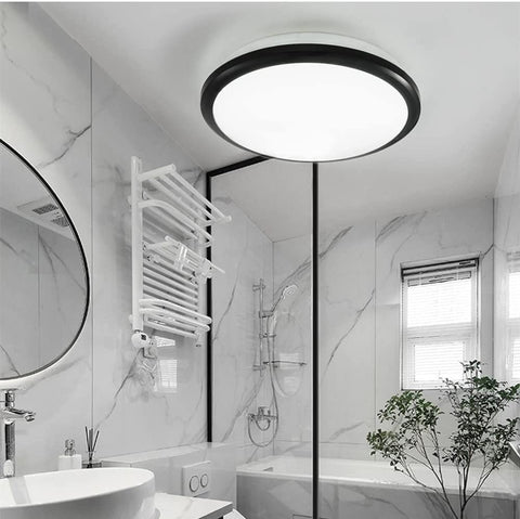 Plafoniera LED, Plafoniera Moderna Rotonda 24W, Plafoniera Nera con Sensore di Movimento, IP54 Impermeabile, Antipolvere, Lampada LED da Interno per Bagno, Balcone, Corridoio, Ingresso, 6000K