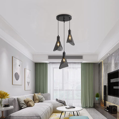 Lampada a sospensione industriale, plafoniera vintage nera, lampadario con paralume in PVC per camera da letto, soggiorno, ristorante, bar, 3 luci E14 (senza lampadina) 