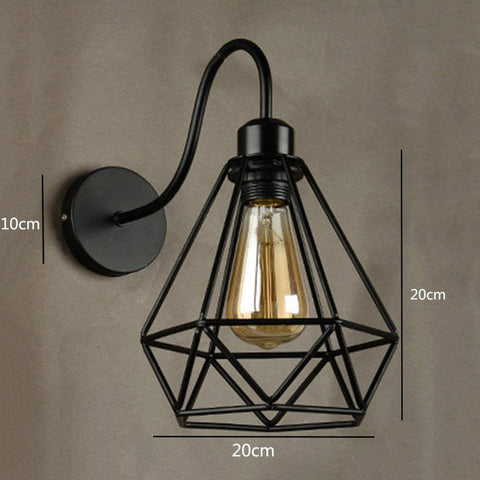 Applique da parete industriali vintage con diamante nero, gabbia metallica, plafoniera E27 Edison, retro, decorazione per interni, per soggiorno, cucina, corridoio, camera da letto, caffetteria, bar, 1 confezione