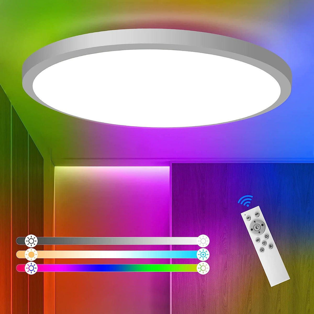 Plafoniera a LED dimmerabile RGB 3000K-6500K Plafoniera a LED rotonda per bagno IP54 impermeabile per bagno, camera da letto, soggiorno, cucina ?30CM 