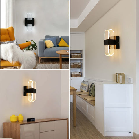 Lampada da parete a LED per interni dimmerabile 12W Lampada da parete moderna Design romantico creativo in acrilico per camera da letto, soggiorno, corridoio, scala, hotel, luce bianca 3000K-6000K (Nero)