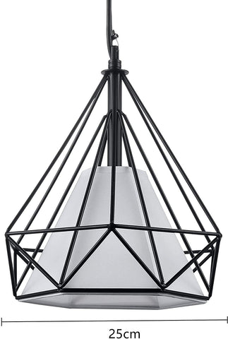 Lampadario Industriale,Lampadario Industriale Vintage a Forma di Diamante,Lampada da Soffitto in Metallo per Soggiorno Ristorante,Nero