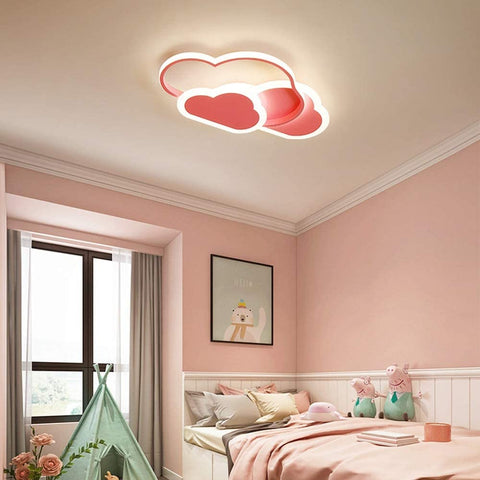 Plafoniera LED 32W, Plafoniera Nuvola Creativa, Dimmerabile con Telecomando 3000K ~ 6000K, L42*L25*H6cm Plafoniera Ultrasottile Nuvola Rosa, per Camera da Letto e Soggiorno dei Bambini
