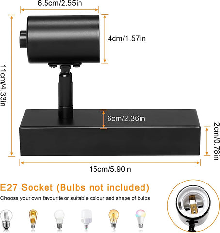 Lampada da parete vintage per interni, 2 pezzi, per camera da letto, soggiorno, corridoio, ingresso, base nera E27 