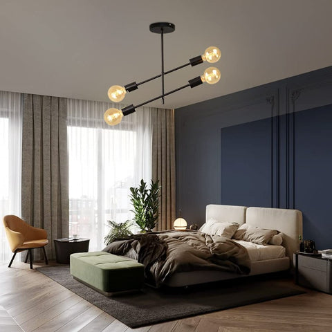 Lampadario Nordic Sputnik, plafoniera a ramo, plafoniera per interni a semi-incasso a 4 luci per soggiorno nera