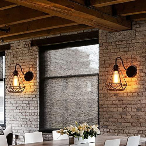 Applique da parete industriali vintage con diamante nero, gabbia metallica, plafoniera E27 Edison, retro, decorazione per interni, per soggiorno, cucina, corridoio, camera da letto, caffetteria, bar, 1 confezione