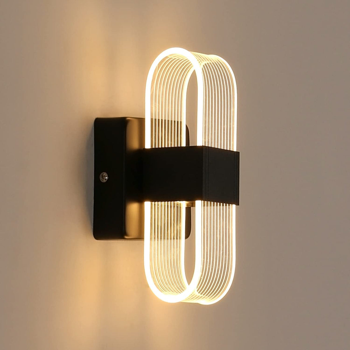 Lampada da parete a LED per interni dimmerabile 12W Lampada da parete moderna Design romantico creativo in acrilico per camera da letto, soggiorno, corridoio, scala, hotel, luce bianca 3000K-6000K (Nero)