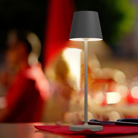 Lampada da tavolo portatile ricaricabile Lampada da comodino moderna Bianco caldo 3000K per sala da pranzo Camera da letto Campeggio Balcone Esterno Grigio