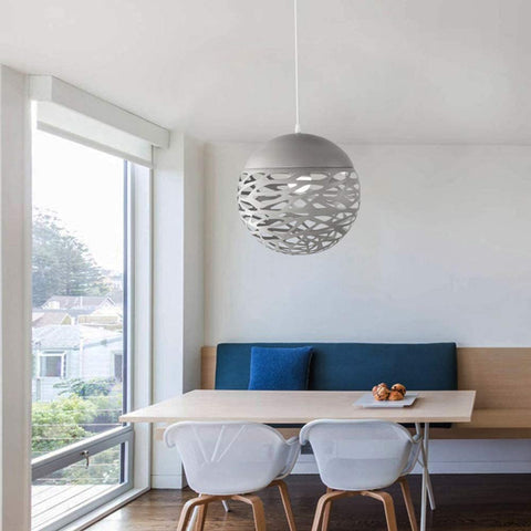 Lampada a sospensione traforata Testa lustre Lampada semplice intagliata in ferro battuto per sala da pranzo (Bianco, 20 cm)