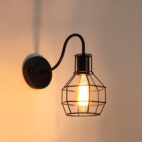 Lampada da parete per interni, lampada da parete retrò, illuminazione da parete a gabbia metallica vintage nera E27, per l'arredamento della casa del bar caffetteria